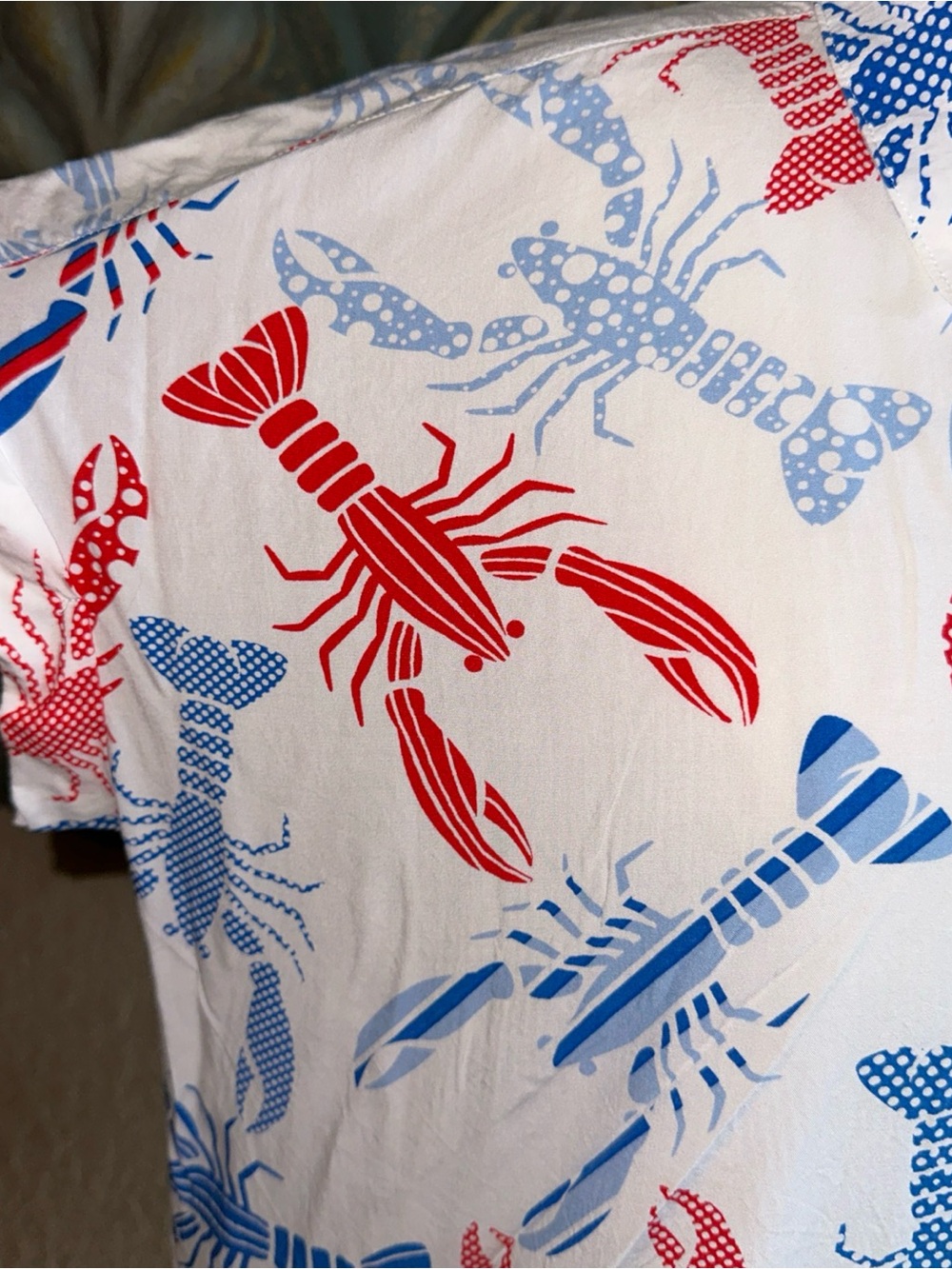 Jane + Delancey Shirt Womens L Lobster Print Button Down Coastal Rayon Patriotic - Picture 3 of 9